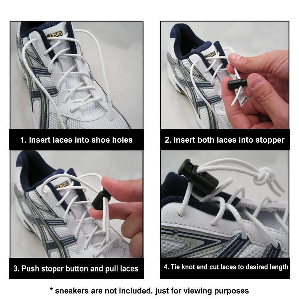 3 No Tie Elastic Shoelace Lock Laces Shoe Strings Fastening Sport Locking Toggle