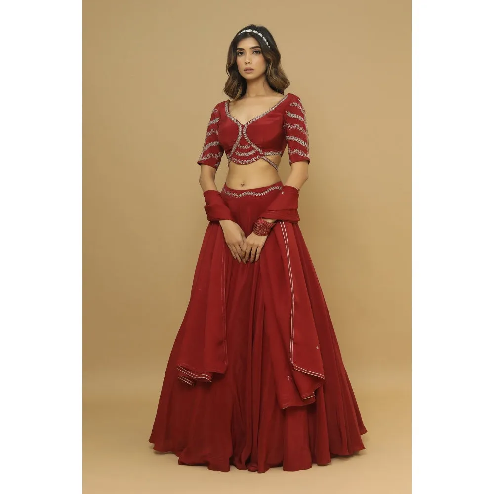 Ahi Clothing Maroon Lehenga (Set of 3)