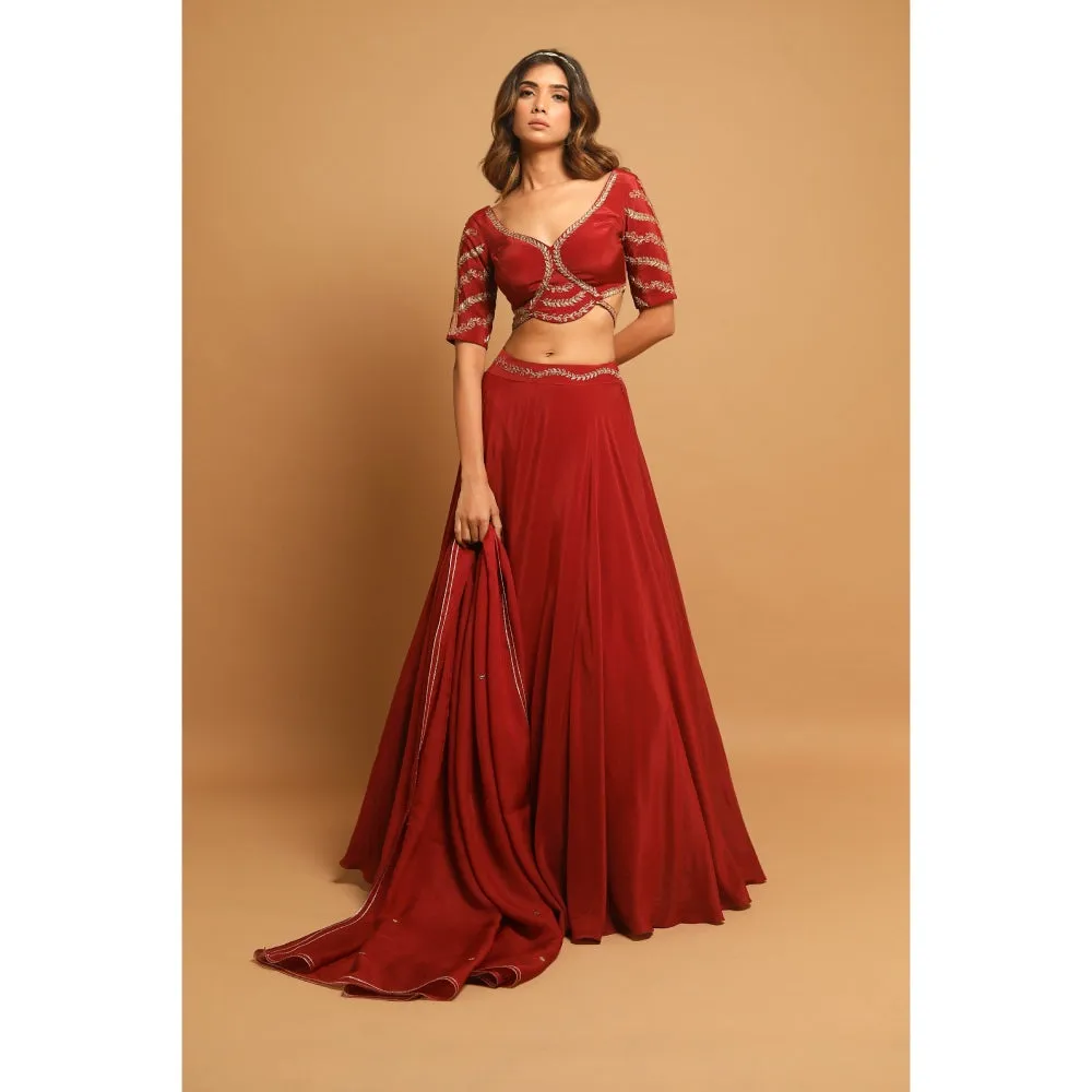 Ahi Clothing Maroon Lehenga (Set of 3)