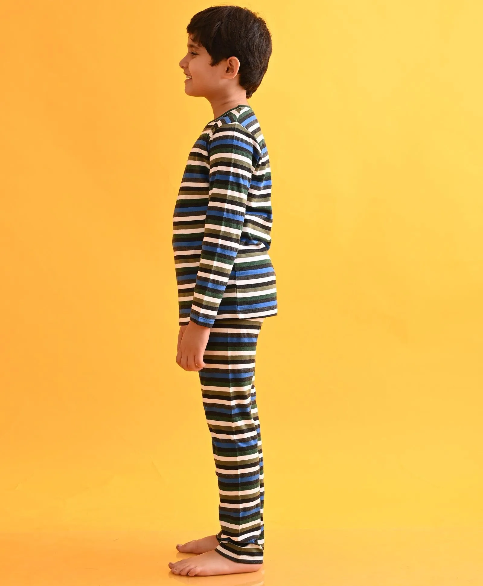 ANTHRA MELANGE BLACK OLIVE STRIPED BOYS LONG SLEEVES PYJAMA SET