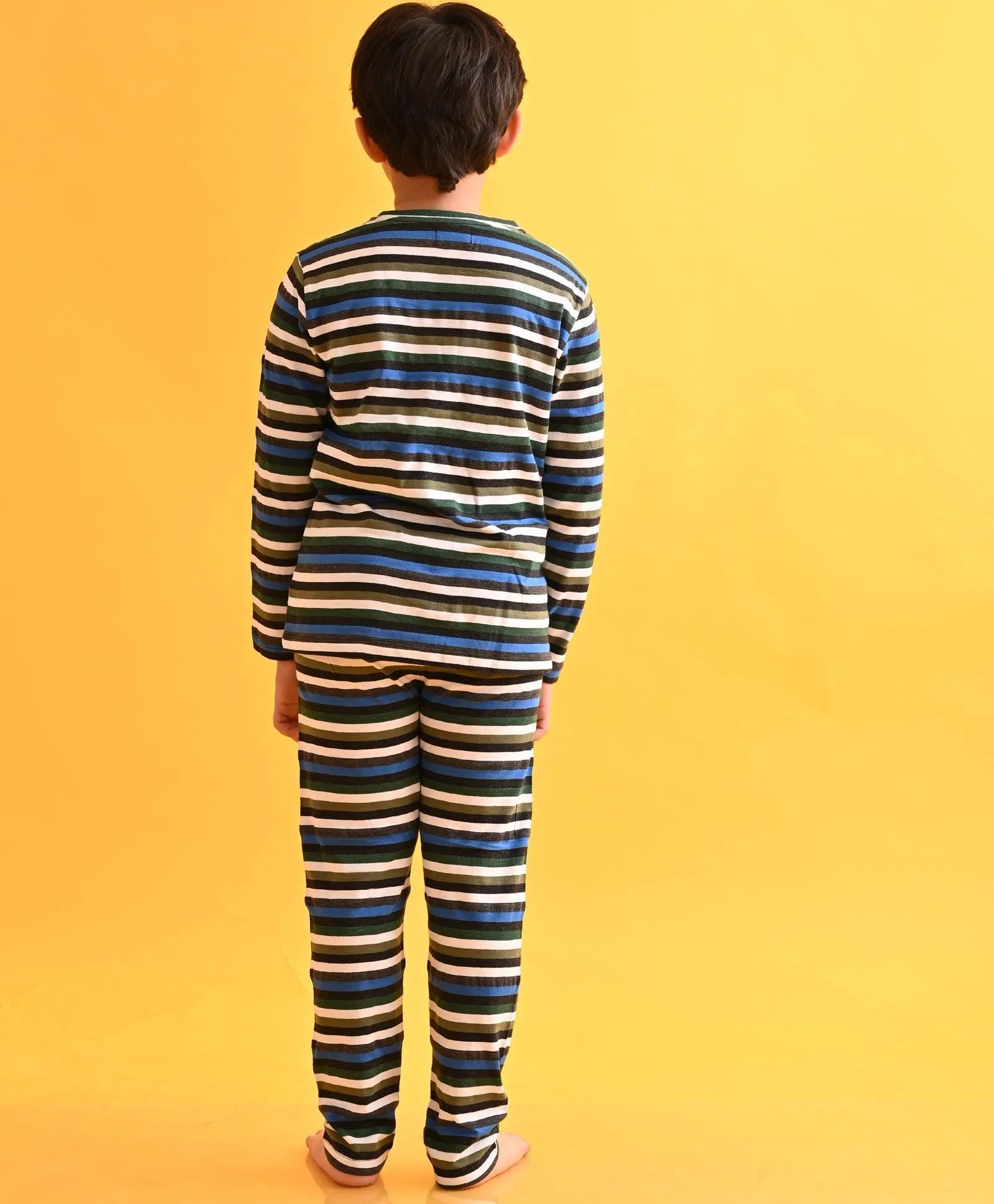 ANTHRA MELANGE BLACK OLIVE STRIPED BOYS LONG SLEEVES PYJAMA SET