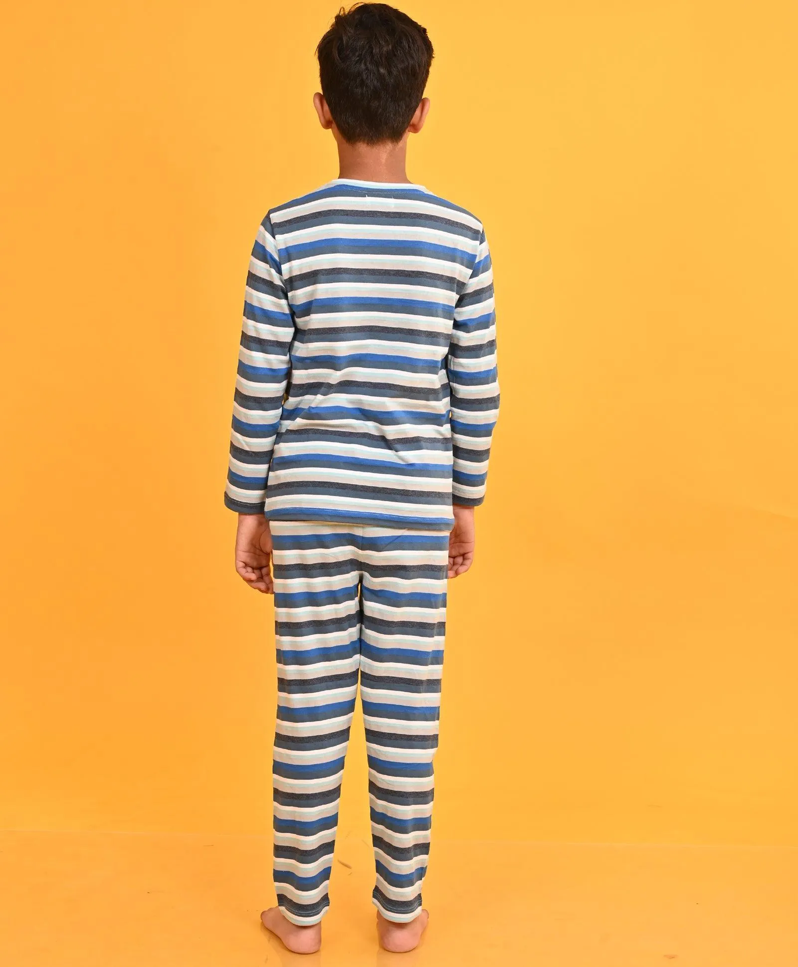 ANTHRA MELANGE SKY STRIPED LONG SLEEVES PYJAMA SET