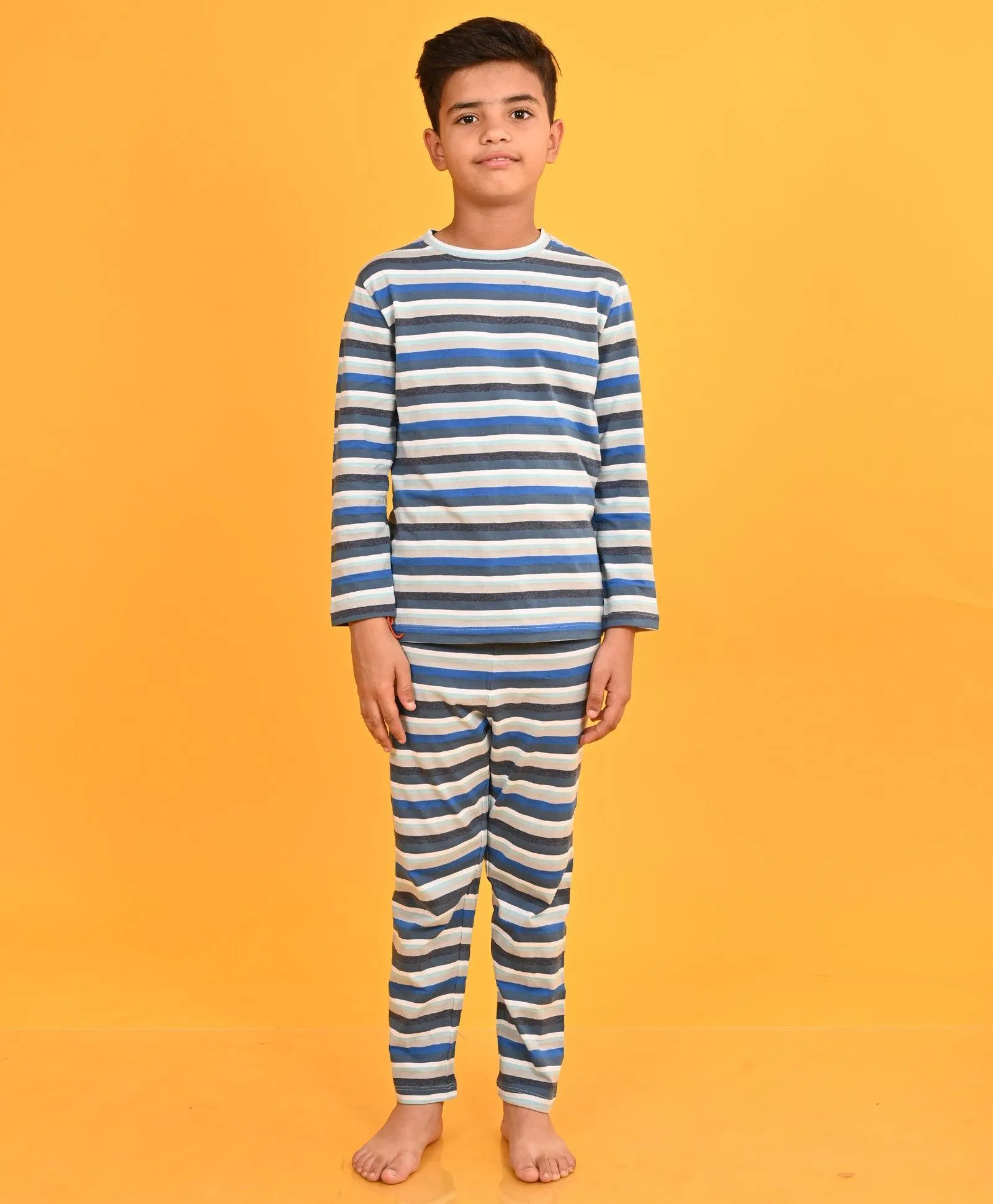 ANTHRA MELANGE SKY STRIPED LONG SLEEVES PYJAMA SET