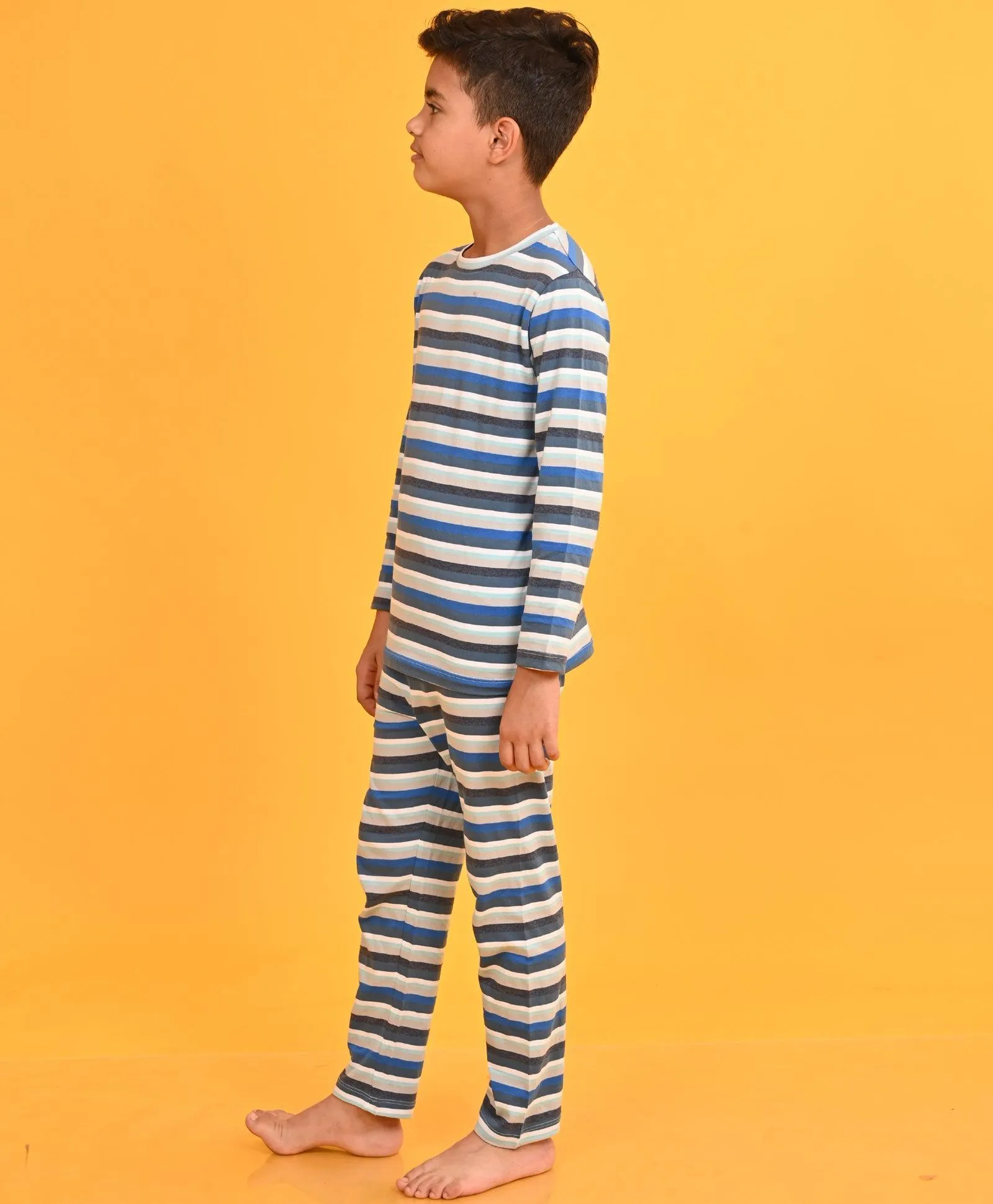 ANTHRA MELANGE SKY STRIPED LONG SLEEVES PYJAMA SET