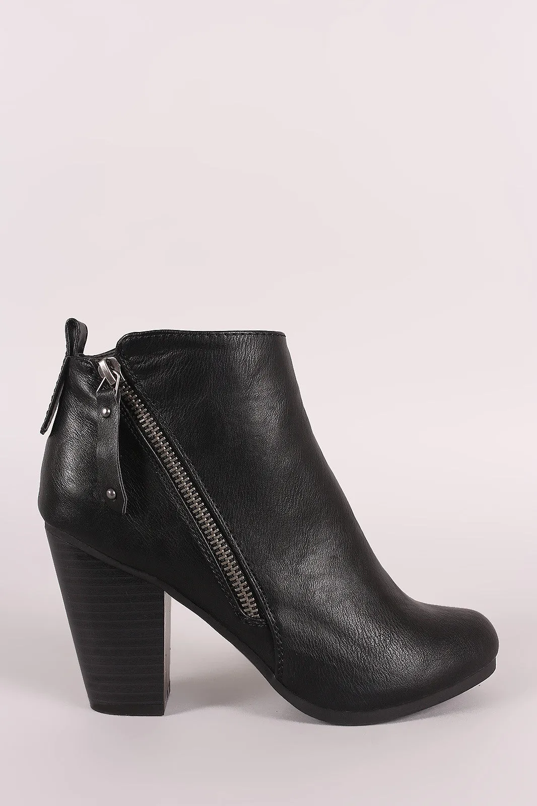 Breckelle Zipper Trim Chunky Heeled Ankle Boots