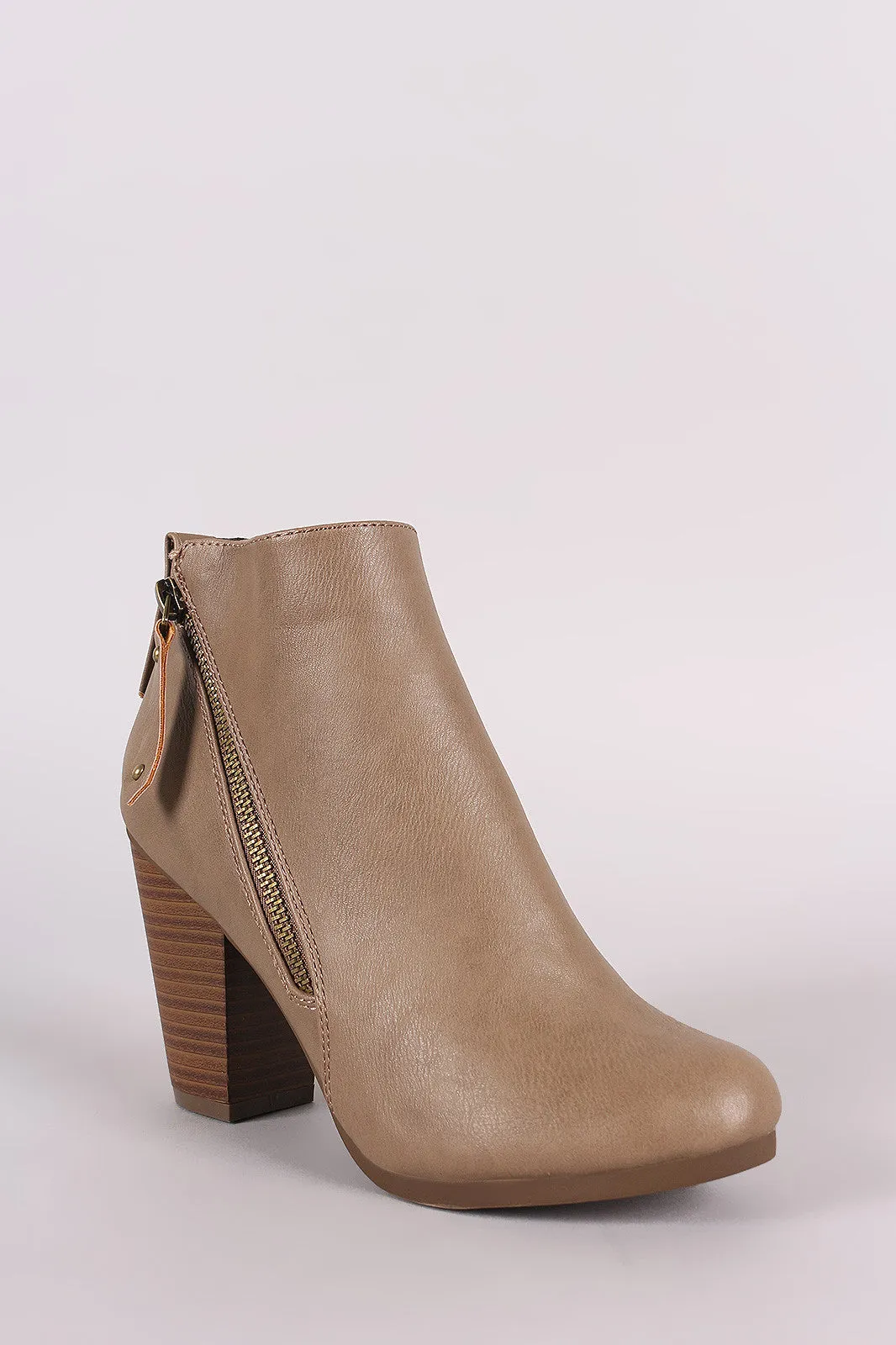 Breckelle Zipper Trim Chunky Heeled Ankle Boots