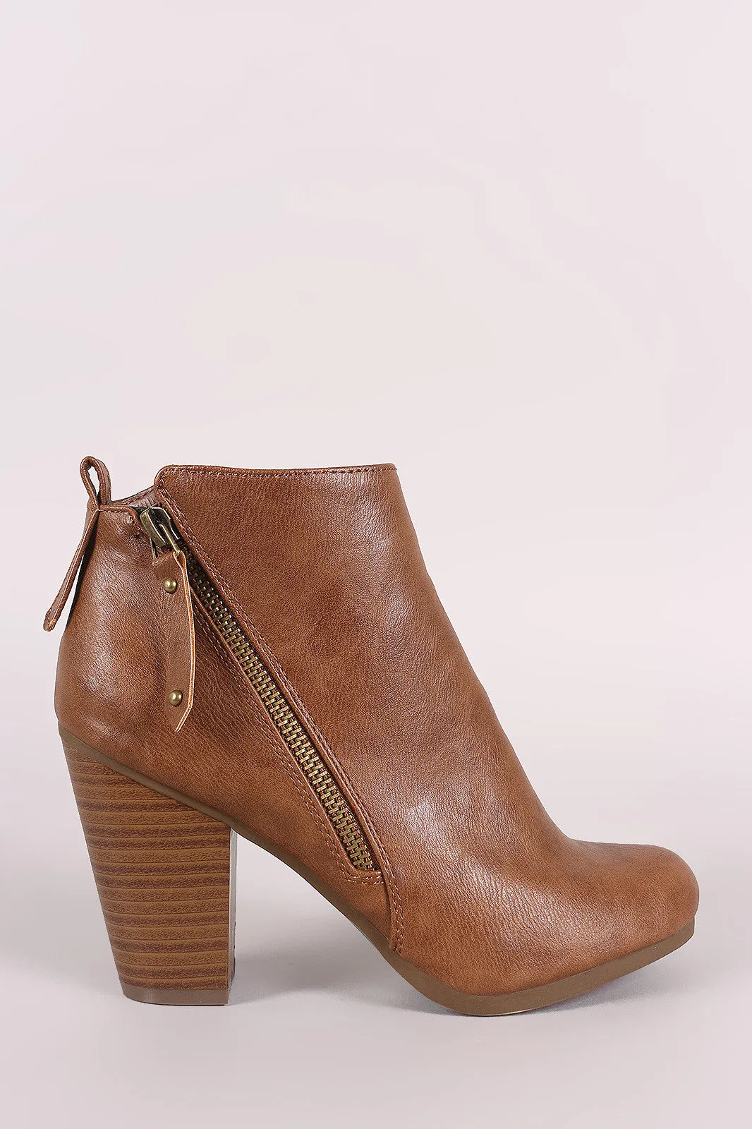 Breckelle Zipper Trim Chunky Heeled Ankle Boots
