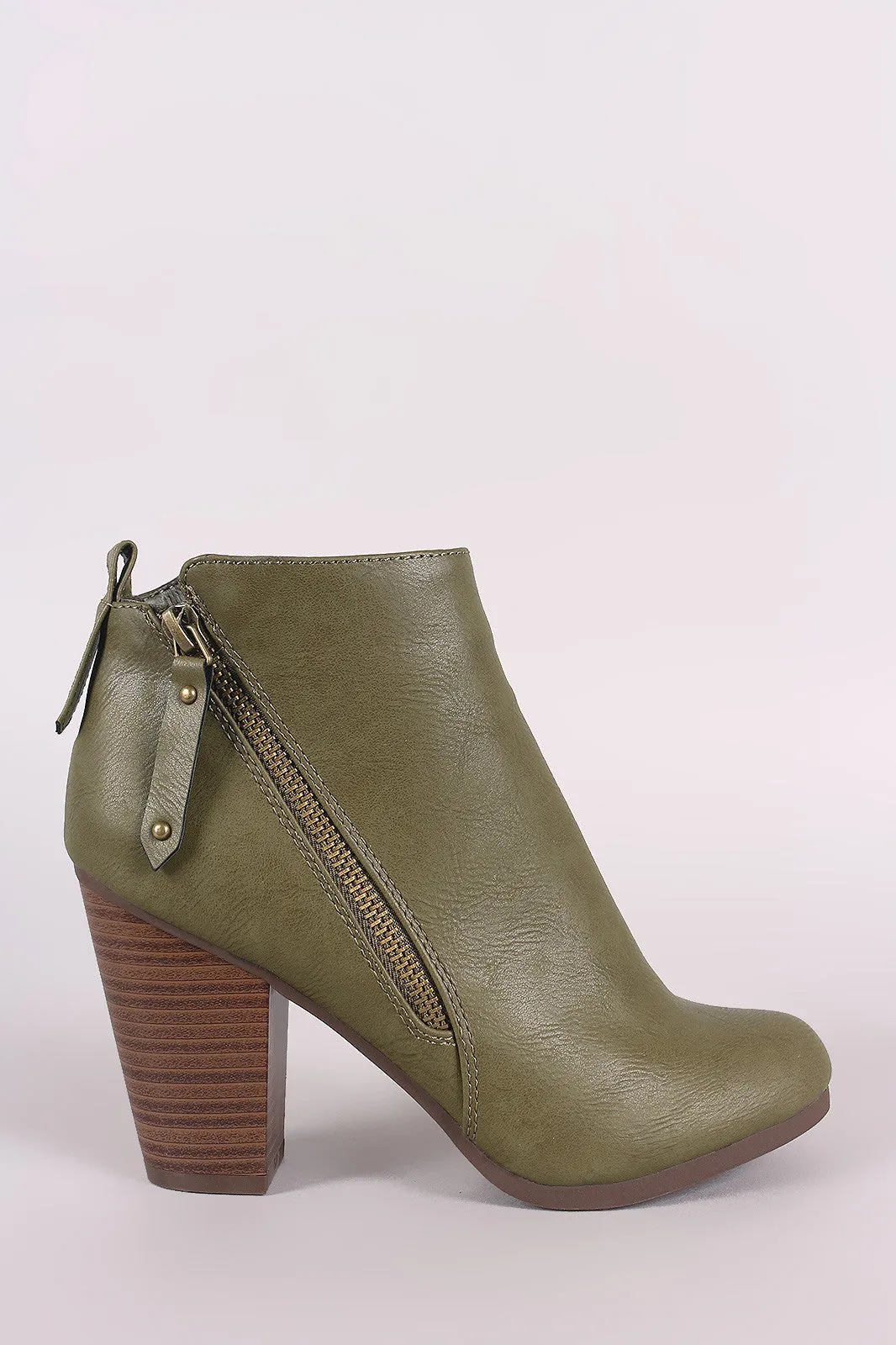 Breckelle Zipper Trim Chunky Heeled Ankle Boots