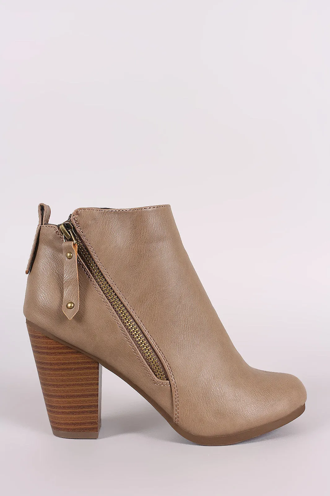 Breckelle Zipper Trim Chunky Heeled Ankle Boots