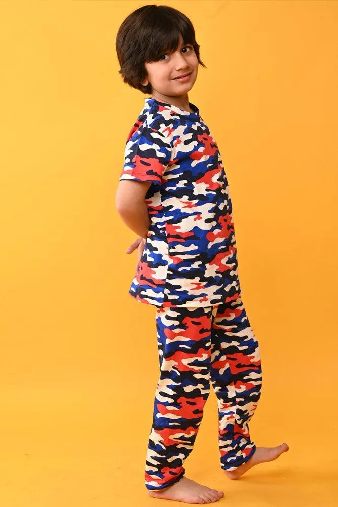 CAMOUFLAGE BOYS SHORT SLEEVES PYJAMA SET - BLUE