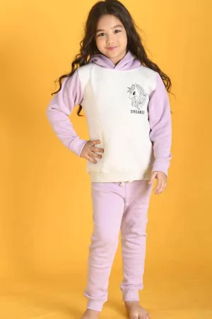 DREAMER LAVENDER FLEECE HOODIE JOGGER SET - ECRU MELANGE / PURPLE