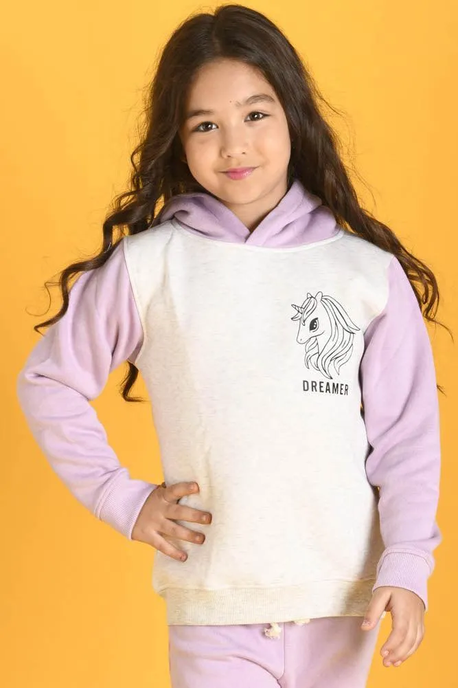 DREAMER LAVENDER FLEECE HOODIE JOGGER SET - ECRU MELANGE / PURPLE