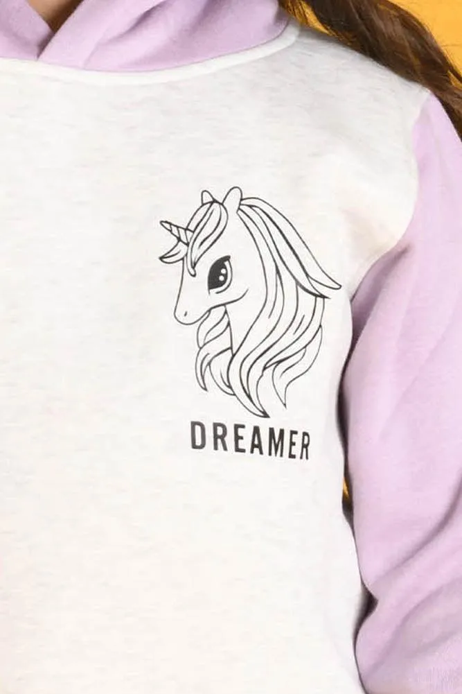 DREAMER LAVENDER FLEECE HOODIE JOGGER SET - ECRU MELANGE / PURPLE