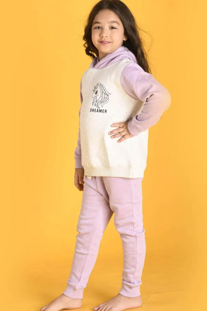 DREAMER LAVENDER FLEECE HOODIE JOGGER SET - ECRU MELANGE / PURPLE
