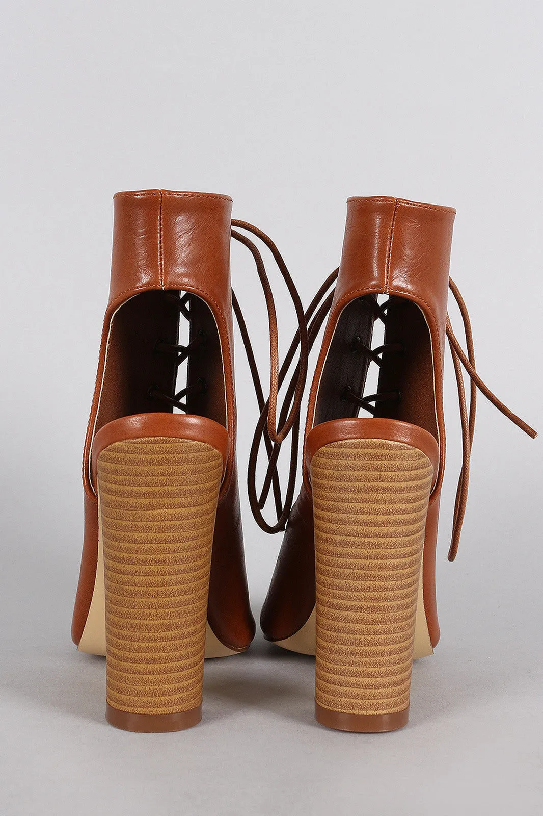 Liliana Corset Lace Up Peep Toe Mule Chunky Heel