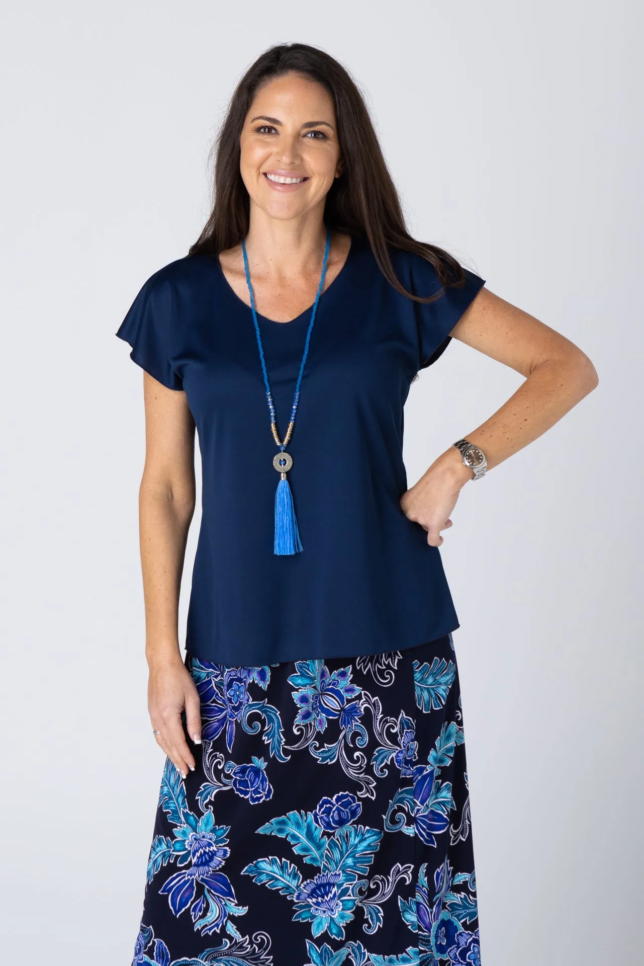 Navy Activewear Shorter Skirt Length Top