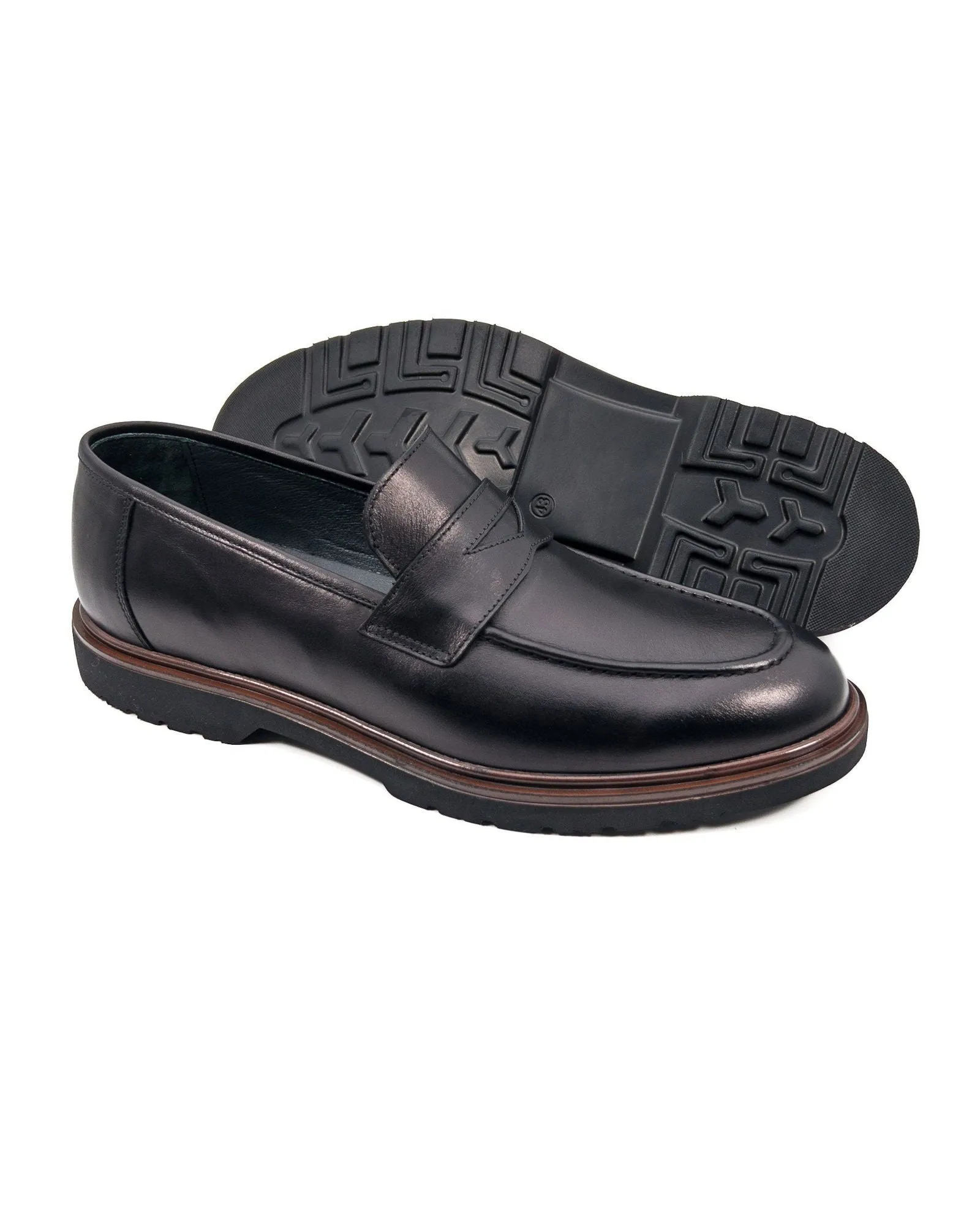 T-Barok Black Genuine Leather Casual Classic Men's Shoes
