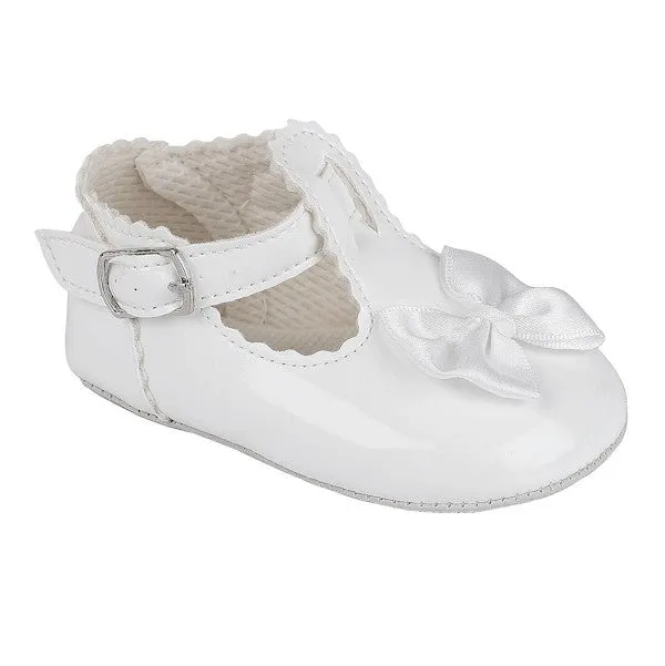 White Patent Bow Pre Walker T-Bar Baypods