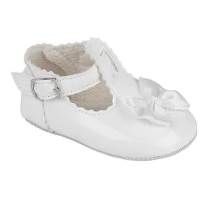 White Patent Bow Pre Walker T-Bar Baypods